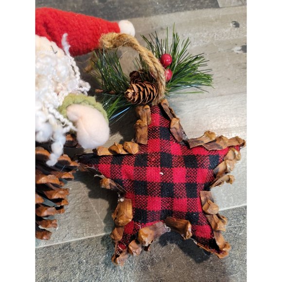 Santa Pine cone star flannel Mistletoe ornament xmas set - Picture 3 of 4